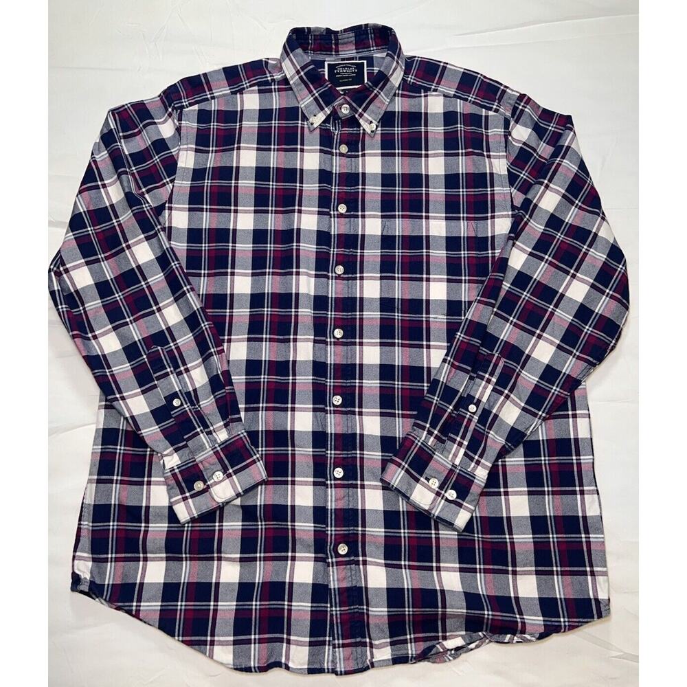Charles Tyrwhitt Shirt Size L Navy Purple Plaid Non-Iron Classic Jermyn Street